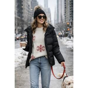 Chelsea & Theodore Cream Snowflake Knit Sweater Winter Cozycore CabinCore Sz S